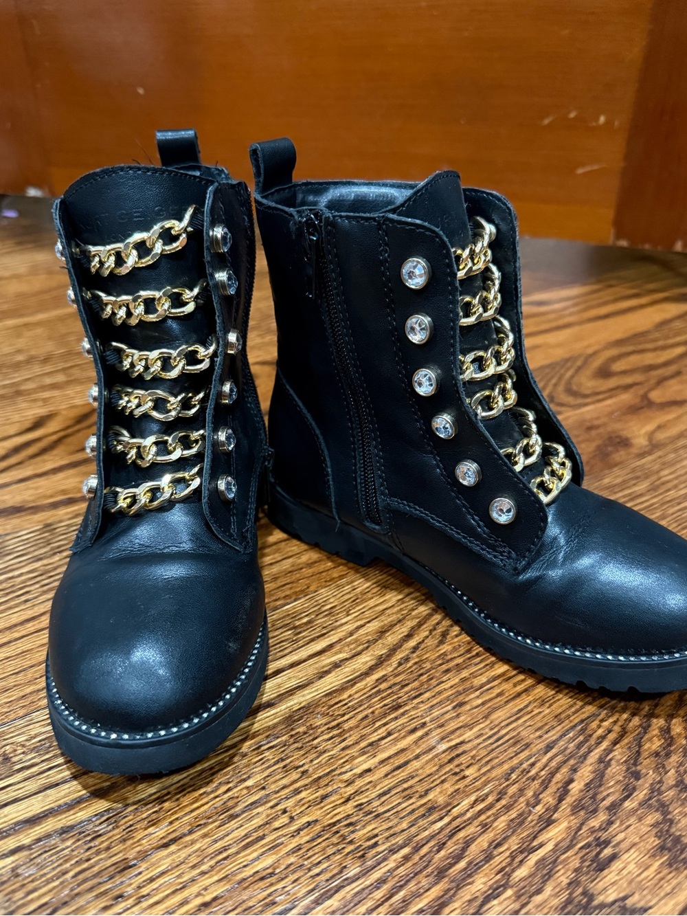 Kurt Geiger Black Stud-Embellished Kids Lace-Up Boots